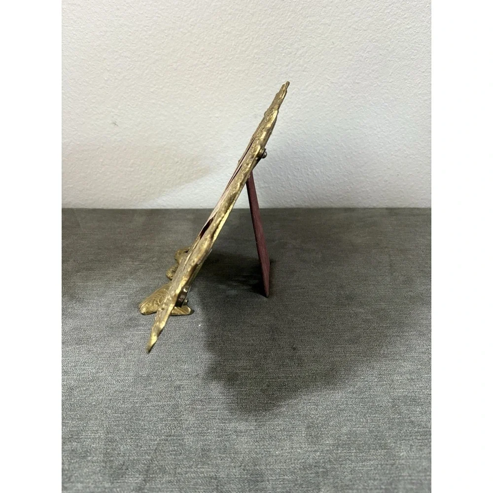 Antique Brass Fan Picture Frame With Felt Lined Stand, Art Nouveau Vanity Frame
